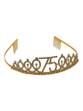 75th Birthday Tiara  Gold w/ Clear Rhinestone Crown for Queens